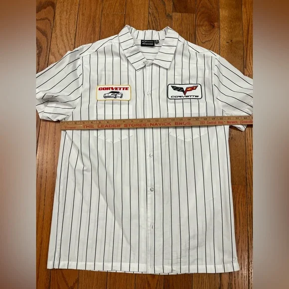 Aeropostale Chevrolet Corvette Mechanic Striped Collar Shirt Mens Medium Button - Picture 8 of 10